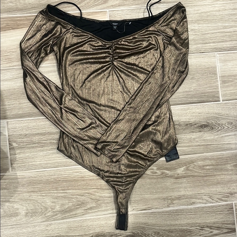 Guess Black Ruched Long Sleeve Bodysuit